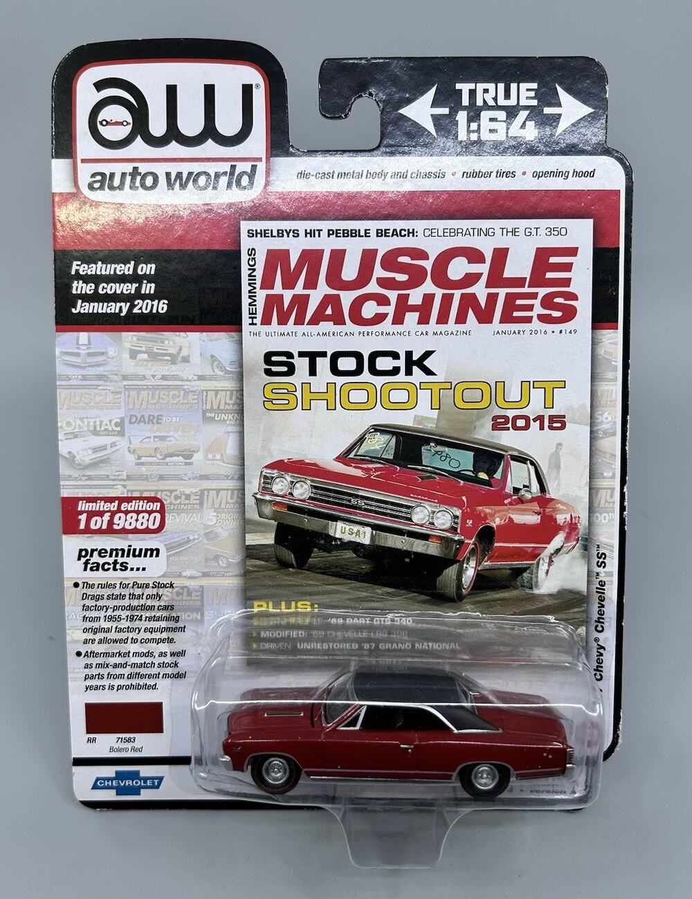 Auto World 1967 CHEVY CHEVELLE SS Red Hemming's Muscle Machine 1:64 Diecast NOC